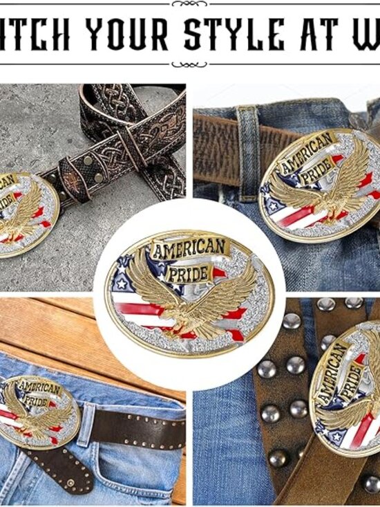 American Pride Large Belt Buckle Flag and Eagle Western Cowgirl Cowboy Unisex main image 4
